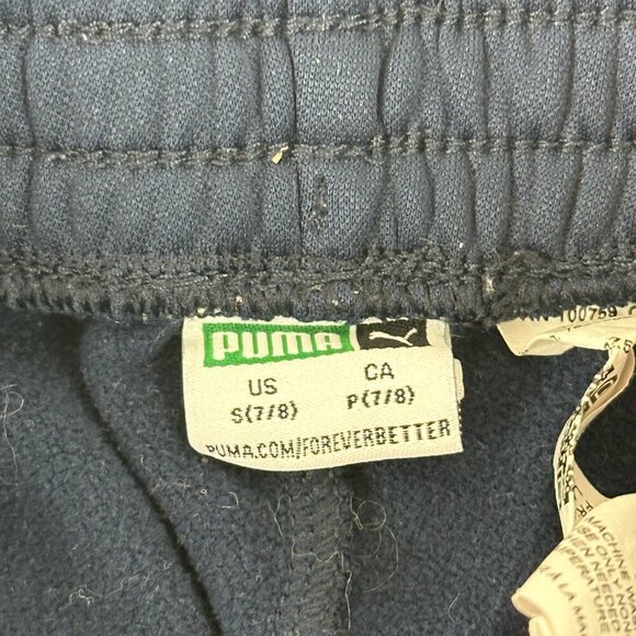 Puma Jogger Pants Boys Small 7/8 Blue White Pockets - Picture 2 of 10